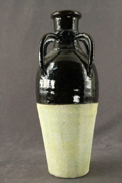 Studio Art Pottery Amphora Two Tone Blue Drip Fat Lava Redware Crock Vase Urn