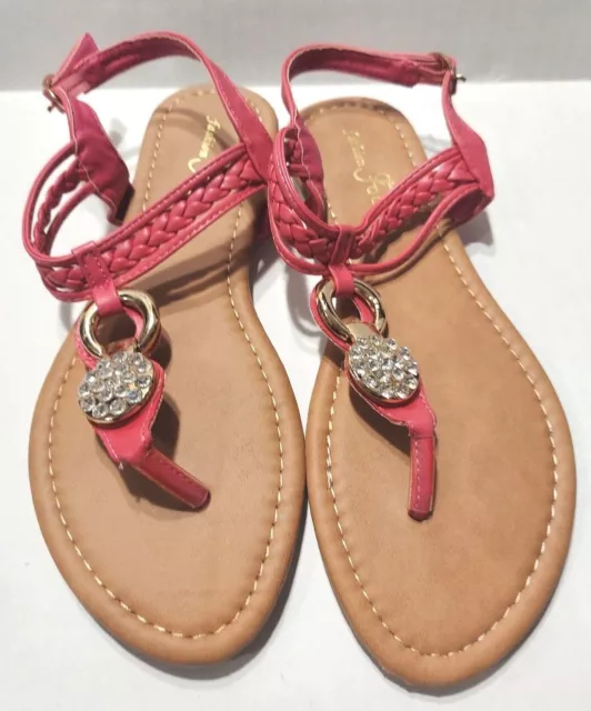 NEW Womens Pink Summer Sandals Braided Straps Flat T-strap Sandals Size 6.5
