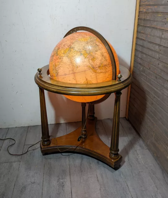 Vintage 16" Replogle Heirloom Rolling Wood Illuminated Lighted Floor World Globe