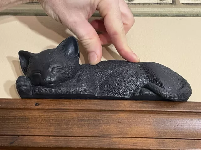 Young Concepts Door Topper Sculpture Hand Made Resin, Sleeping Black Cat Kitten