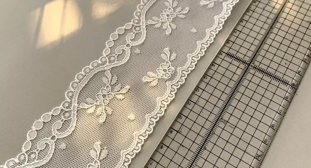 Vintage Floral Lace Edging - White Heirloom Bridal - 65mm Scallop Trim PM