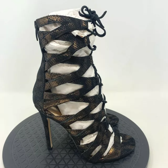 Via Spiga Teaira Sandals Womens Sz 5.5 Shoes Strappy Gladiator Caged Heels Black