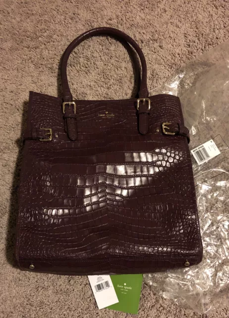 KATE SPADE VANSTON CROC Mulled Wine Dark Burgundy LARGE TOTE HANDBAG $528 EUC