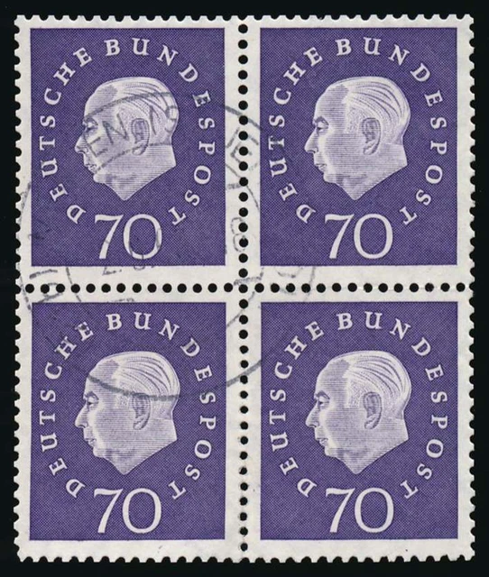 Bund Nr. 306 gestempelt Viererblock 70 Pfg. Heuß, nachgezähnt #202666