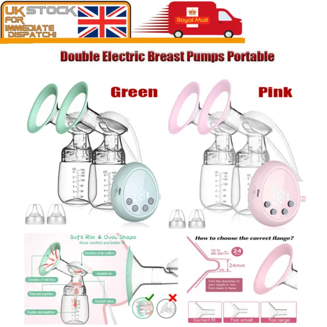 Electric Breast Pump Mute Automatic Dual Breastpump Infant Baby Feeding 24mm NEW