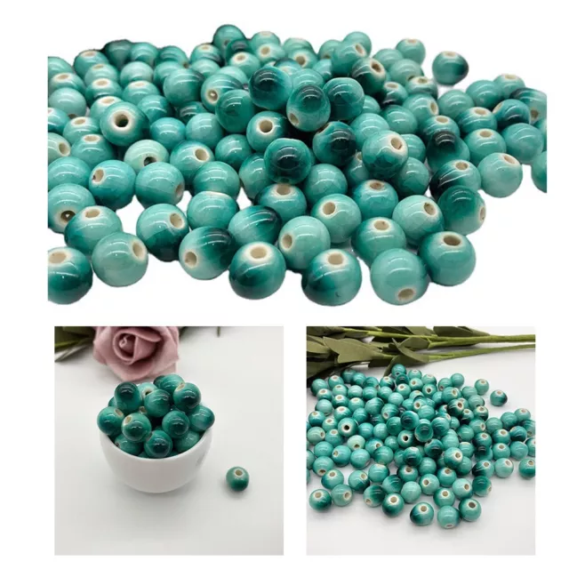 Großes Loch Keramik Perlen Set 100 STCK. Grün 10 mm Zwischenring Perlen für H