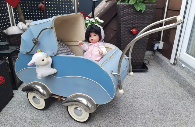 Traumschöner alter Puppenwagen mit Puppe 50er J. von Herlag, Kinderwagen