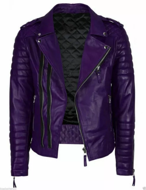 Zayn Men's Purple Leather Jacket Motorcycle Biker Top Quality Jacket Winter Coat