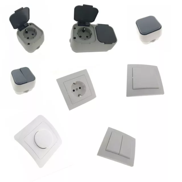 Flush Prise Interrupteur Série de Commutateurs Variateur Blanc Pur Haut 230V