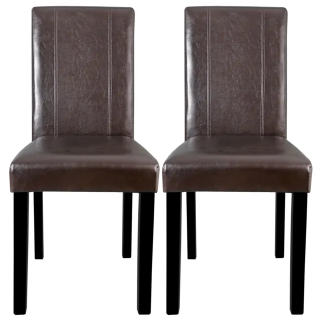 Set of 2 Leather Dining Side Room Kitchen Chairs Seating Backrest Wooden Legs