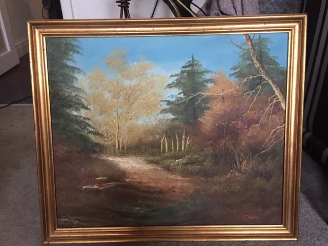 Vintage Original Landscape Oil on Canvas Painting Signed C Halbo