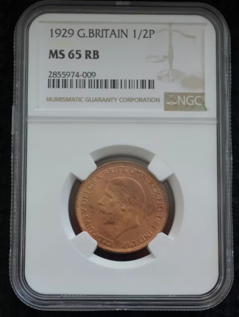 1929 Great Britain Half Penny Graded by NGC as MS 65 RB