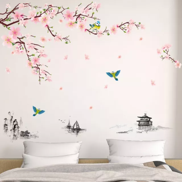 Vibrant Cherry Blossom Flower Butterfly Tree Wall Decal for Stylish Home Decor