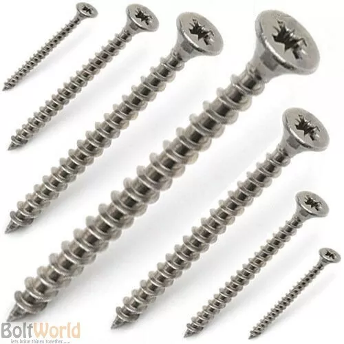 4mm 8g A4 MARINE GRADE STAINLESS STEEL FULLY THREADED CHIPBOARD WOOD SCREWS