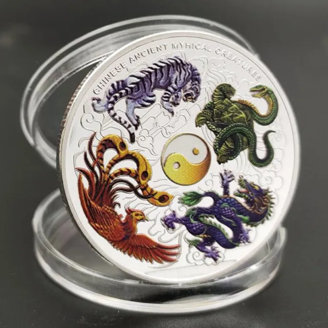 Chinese Ancient Mythical Creatures Dragon Tiger Beautiful Coin Souvenir Gi-wa