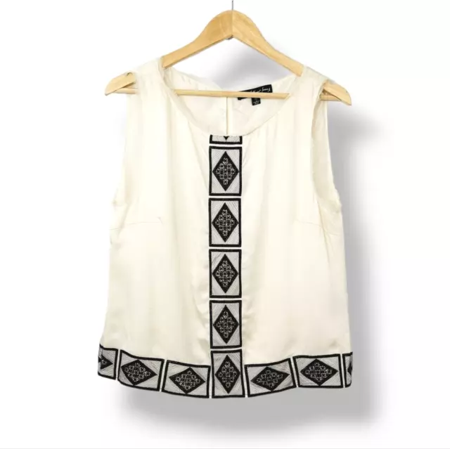 Elizabeth and James 100% Silk Geometric Embroidered Sleeveless Top Size Medium