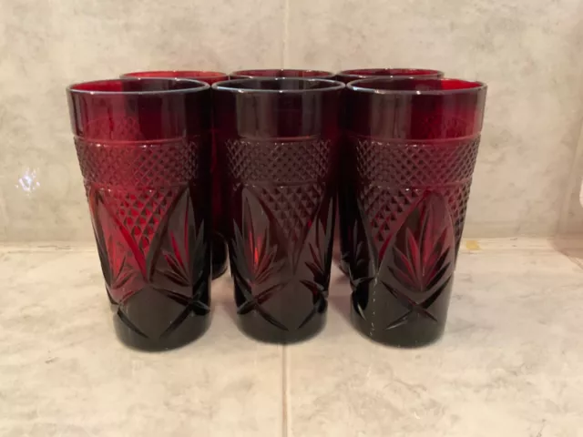 Luminarc Cristal D'Arques  Ruby Red Tumblers Drinking Glasses 12 Oz set of 6