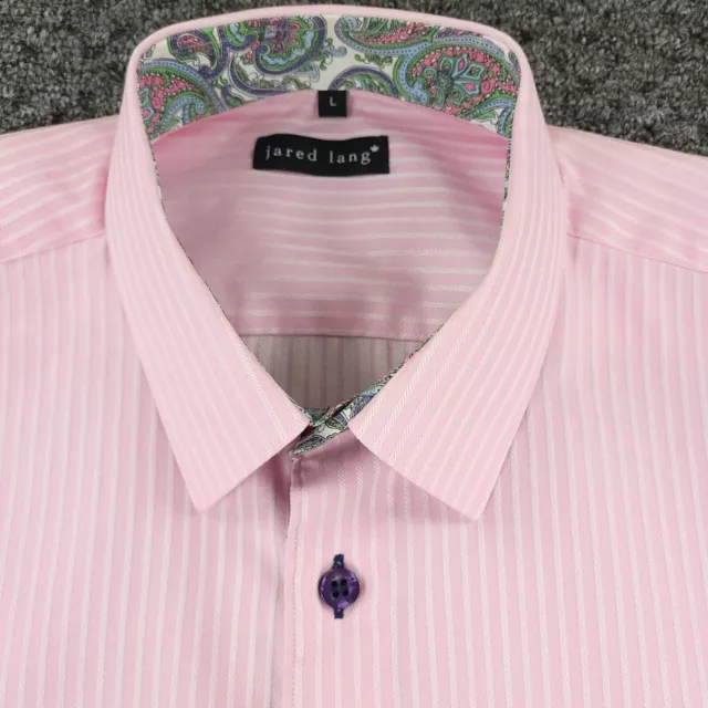 Jared Lang Dress Shirt Men Large Pink Stripe Contrasting Flip Cuff Office Casual