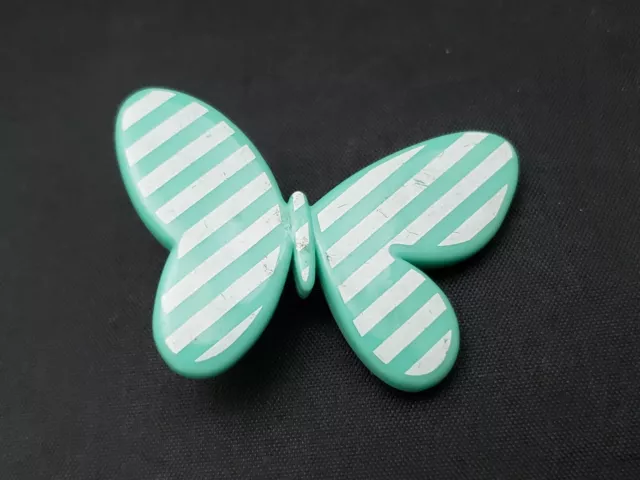 GAP Butterfly Brooch Pin Aqua Green White Striped Lucite Plastic Gold Tone 3