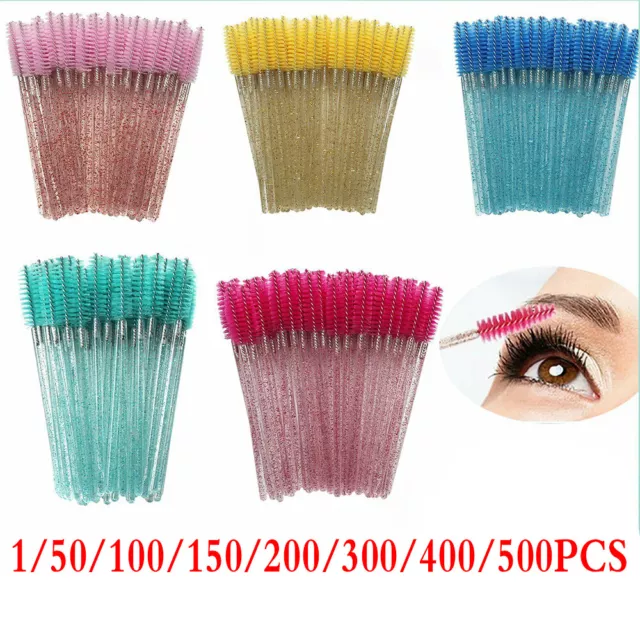 1-500PCS Disposable Glitter Mascara Wands Lash Brush Eyelash Extensions Makeup