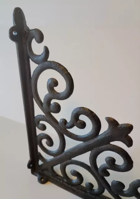 Cast Iron Antique Style Ornate Scroll Shelf Brackets Dark Brown 10" Set Of 2 6