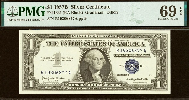 1957B $1 Silver Certificate PMG 69EPQ rare grade RA Block Fr 1621