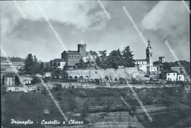 cg419 cartolina primeglio castello e chiesa provincia di asti piemonte