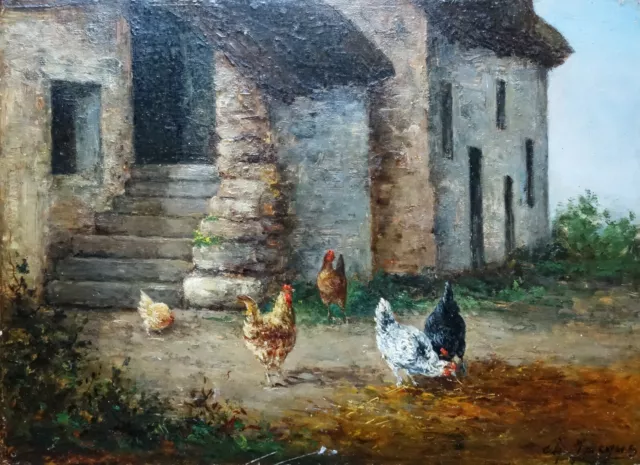 Charles Jacques (1879-1959) Coq et poules école de Barbizon 15,5 x 21,5 cm