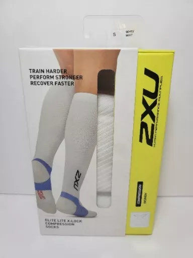 Womens 2XU Elite Lite X:Lock Compression Socks White/Blue #WA4635e Size Small