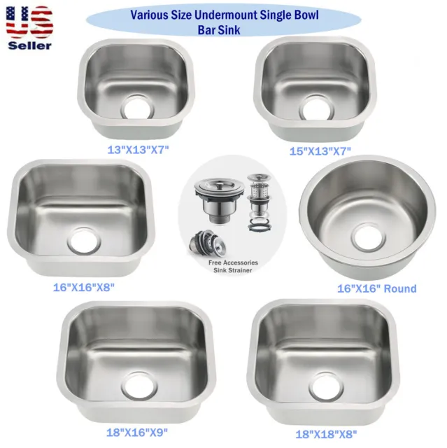 New Stainless Steel Undermount Single Bowl Bar Sink Various Sizes