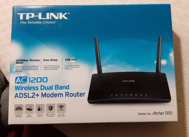 Tp-Link Archer D50 AC1200 Wireless Dual Band ADSL2+ Modem Router