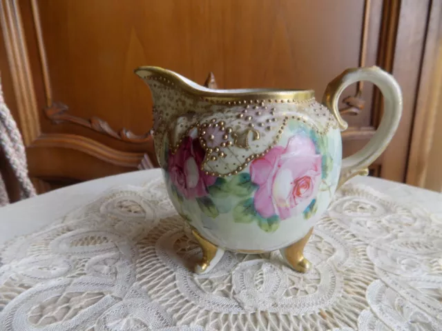 Antique Nippon Hand Painted Creamer with roses and moriage