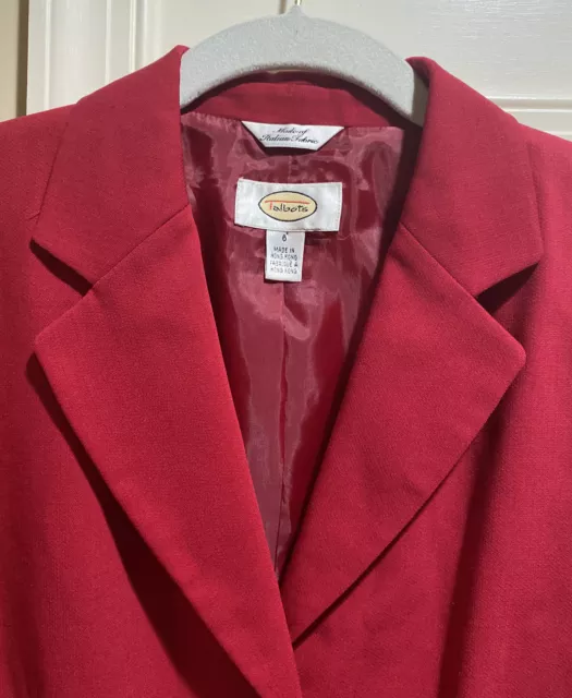 Talbots Women's Italian Wool Blazer Suit Jacket Size 6 Petite Red Lined 3 Button