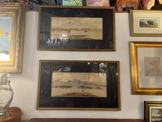 Pair Of Early 20th Century Coastal Water Colour Paintings - Original Frames