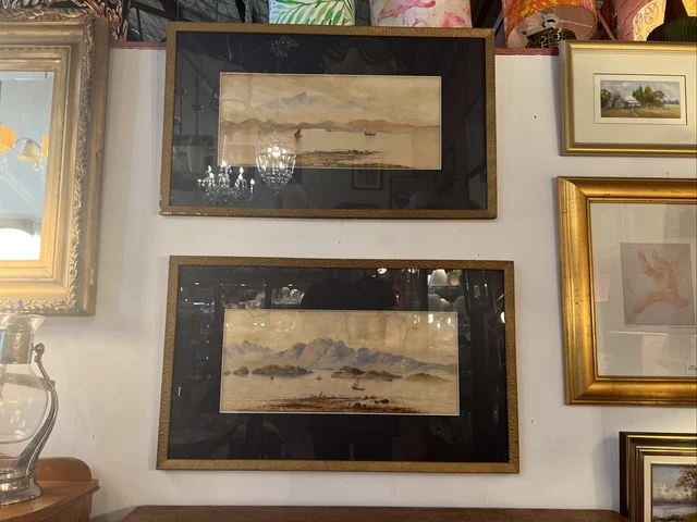 Pair Of Early 20th Century Coastal Water Colour Paintings - Original Frames