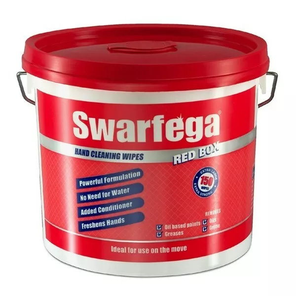 SWARFEGA Heavy-Duty Wipes for Oil & Grease - Tub of 150 - SRB150W - Box of 4