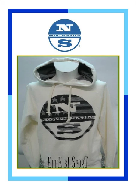 Felpa da uomo bianca North Sails con cappuccio manica lunga cotone casual moda