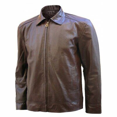 Men's Jacket Genuine Lambskin Leather Brown Simple Slim Fit Single Zip Up Jacket
