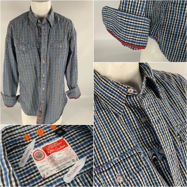 Robert Graham Freshly Laundered Shirt L Men Blue Plaid Worn Once India YGI D3-98