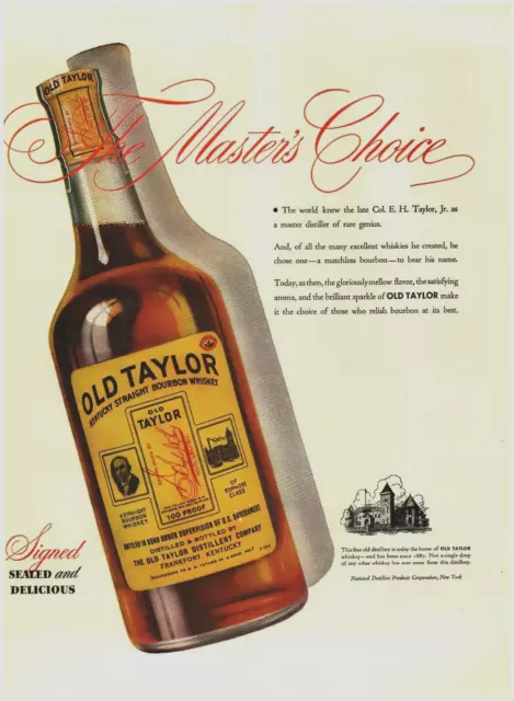 1945 Old Taylor Kentucky Bourbon Whiskey Du Barry Beauty Double Sided Print Ad