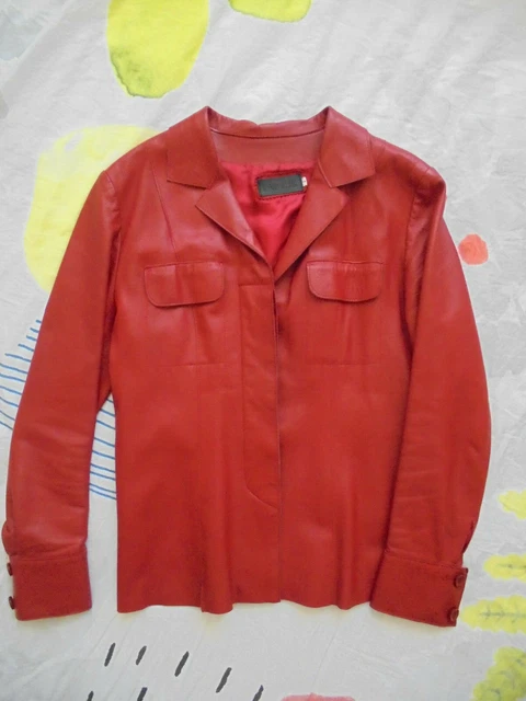 Veste Cuir Rouge Véritable Agneau – Taille M (38/40) – Très Bon état