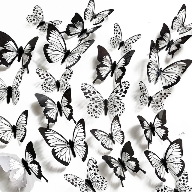 12/24 PIEZAS Pegatinas de pared Pegatina dormitorio 12/10/8 3D Accesorios Mariposa Negro