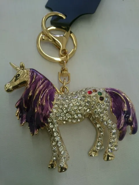 Big Size Beautiful Unicorn Keyring Handbag Charm Heavy Quality Crystal Gold 2