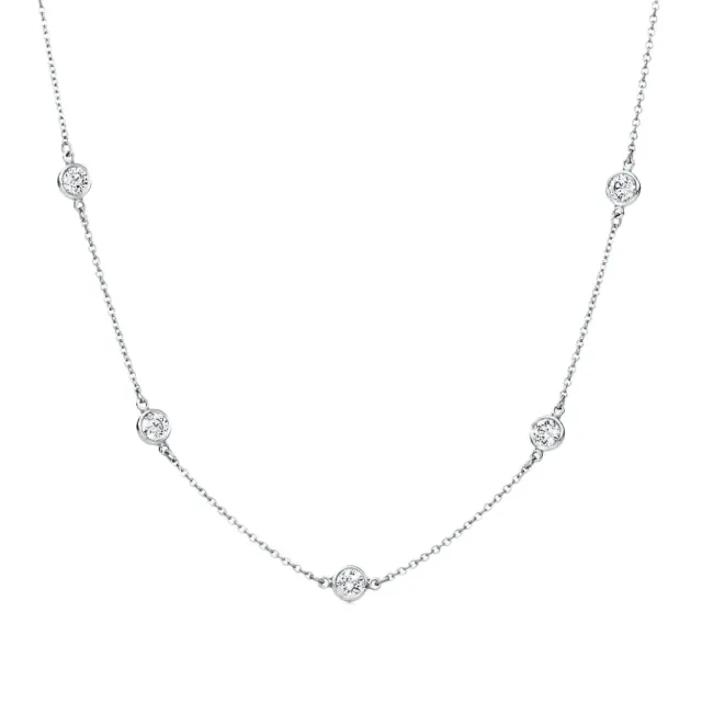 3TCW Simulated Diamond By Yard Station Necklace 14k White Gold Bezel Chain 20"