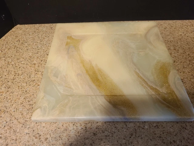 Beige Marble Cheese Cutting Board with Gold Colored Flecks Serving Tray Trivet