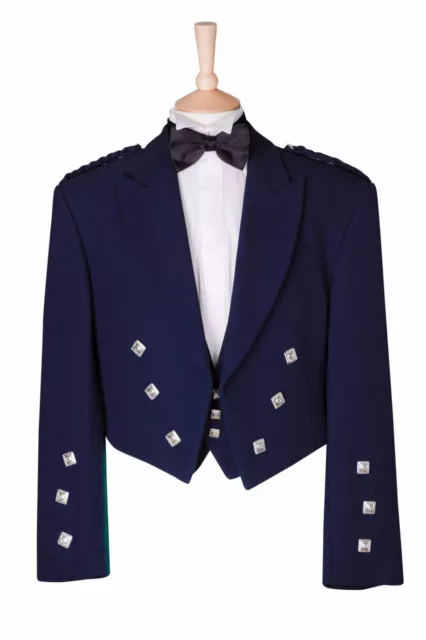 Blu Navy Prince Charlie Kilt Giacca Scozia Highland Scozzese Lana Formale Uomo