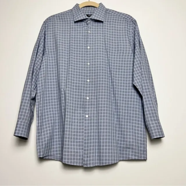 Hugo Boss Sharp Fit Men's Plaid Long Sleeve Button Down Dress Shirt Size 18 1/2