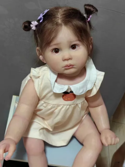 Bambola realistica bambina rinata 27 pollici con mohair radicata a mano regalo fatto a mano