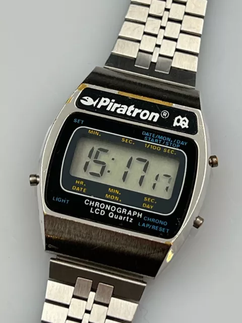 Piratron PQ Ref. P-254 LCD Chronograph Quartz Armbanduhr Vintage 80’s - 34x40mm