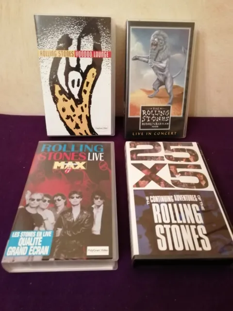 Lot de 4 vhs des "Rolling Stones" at the max,25x25,woodoo lounge,bridges to baby